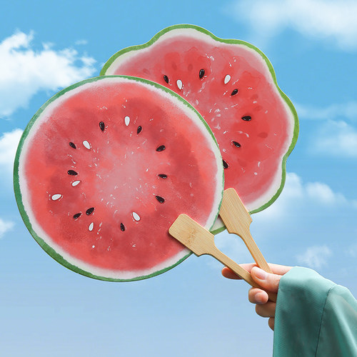 竹子手柄加厚加硬卡纸西瓜团扇子