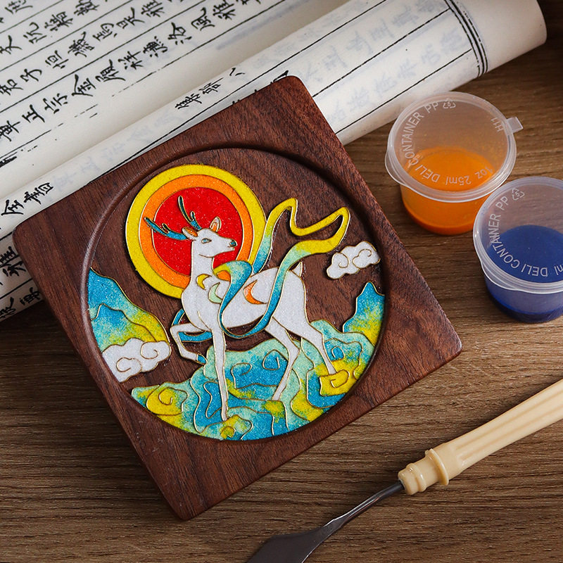 胡桃实木杯垫掐丝珐琅diy手工材料敦煌神鹿装饰摆件非遗掐丝礼物,特色手工艺,景泰蓝,淘宝优惠券,粉丝福利购,淘宝优惠卷