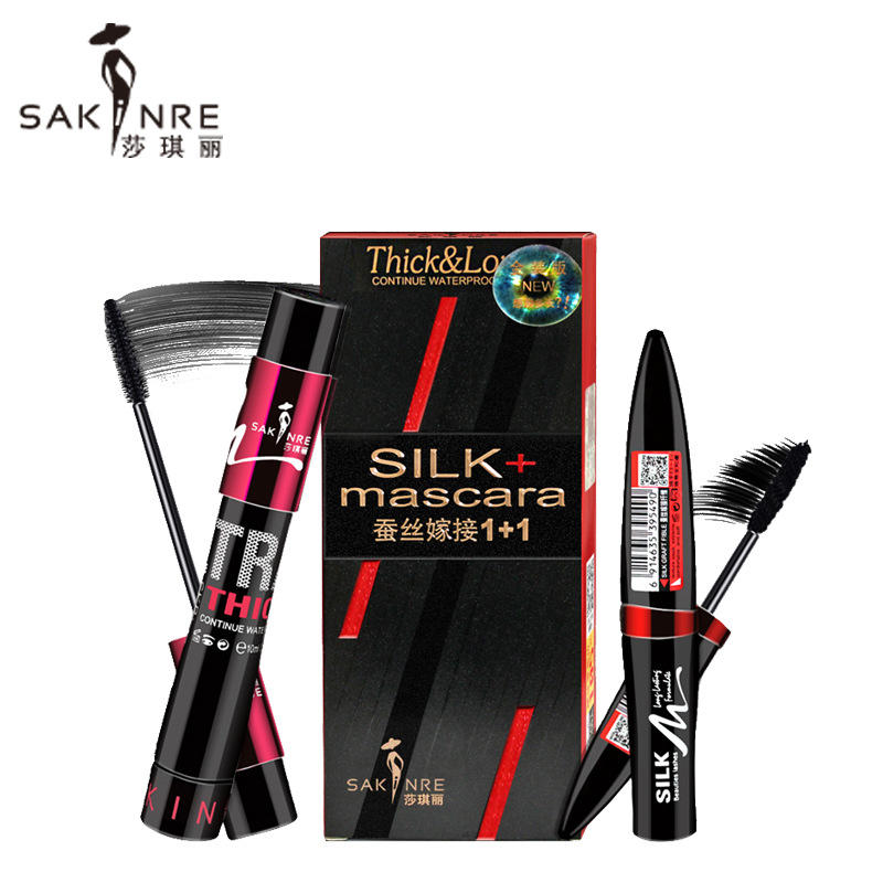 莎琪丽蚕丝纤维嫁接拉长网红睫毛膏套装防水加密纤长卷翘不晕妆