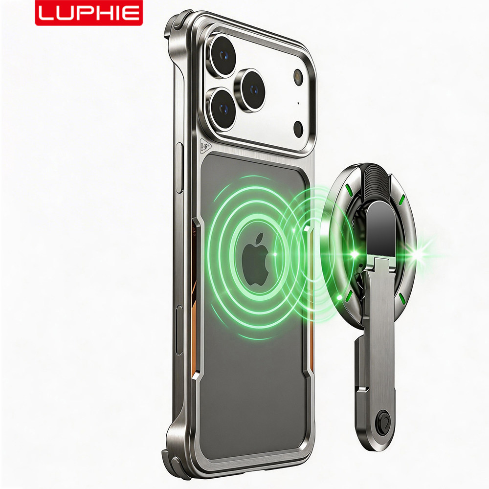 LUPHIE适用于苹果17promax金属手机边框iphone17promax散热铝合金手机壳保护套四角防摔Magsafe磁吸支架