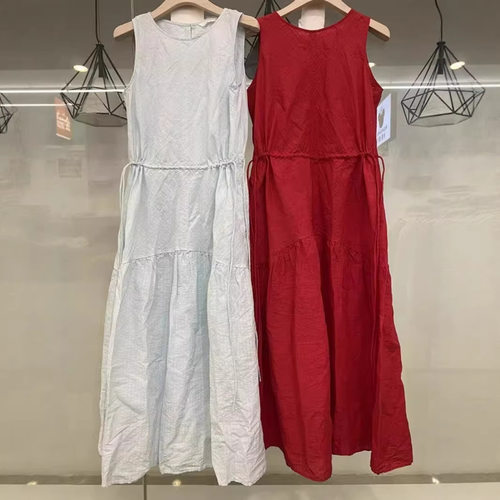 女装条纹层叠连衣裙无袖裙子2026春夏新款长裙女裙R482788/484787