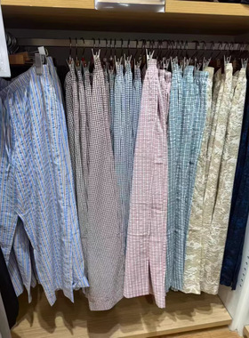 26春夏新款女装条纹泡泡纱休闲裤小个子直筒格纹裤484605/484604