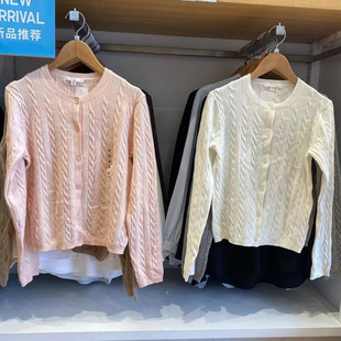 休闲百搭毛衣471612 外套空调衫 女2024纽花圆领针织开衫 长袖