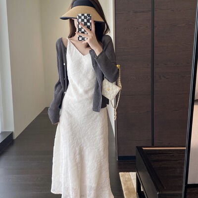 少女感2025 优雅网纱垂顺显瘦休闲吊带裙中长裙女连衣裙春夏新款
