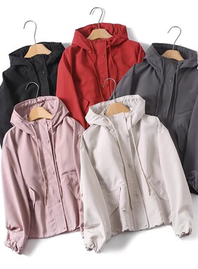 2026新款休闲纯色宽松连帽外套休闲时尚防风拉链夹克上衣女481600