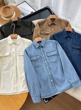 女装牛仔工装衬衫长袖水洗产品衬衣空调衫外套新款480004 479579