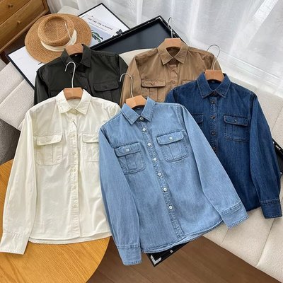 女装牛仔工装衬衫长袖水洗产品衬衣空调衫外套新款480004 479579