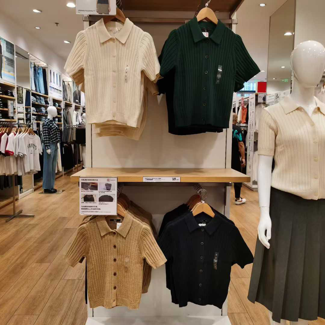 日单女装罗纹POLO领针织开衫短袖毛衣毛衫外套25新款针织衫479968