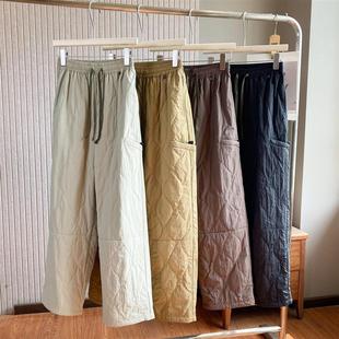 国内款!立风棉裤秋冬情侣款葫芦绗缝夹棉休闲裤/保暖直筒抽绳裤
