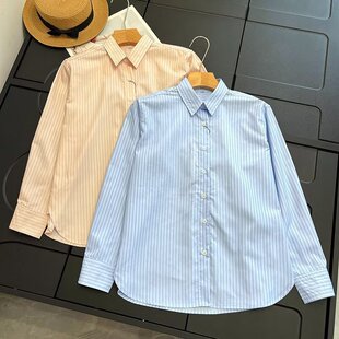 试衣间 女装棉质条纹衬衫/长袖衬衣空调衫薄外套通勤25新款479079