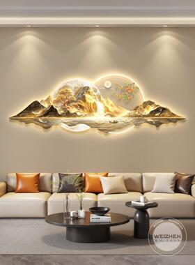 现代简约高级感山水画轻奢led带灯客厅装饰画沙发背景墙挂画壁画