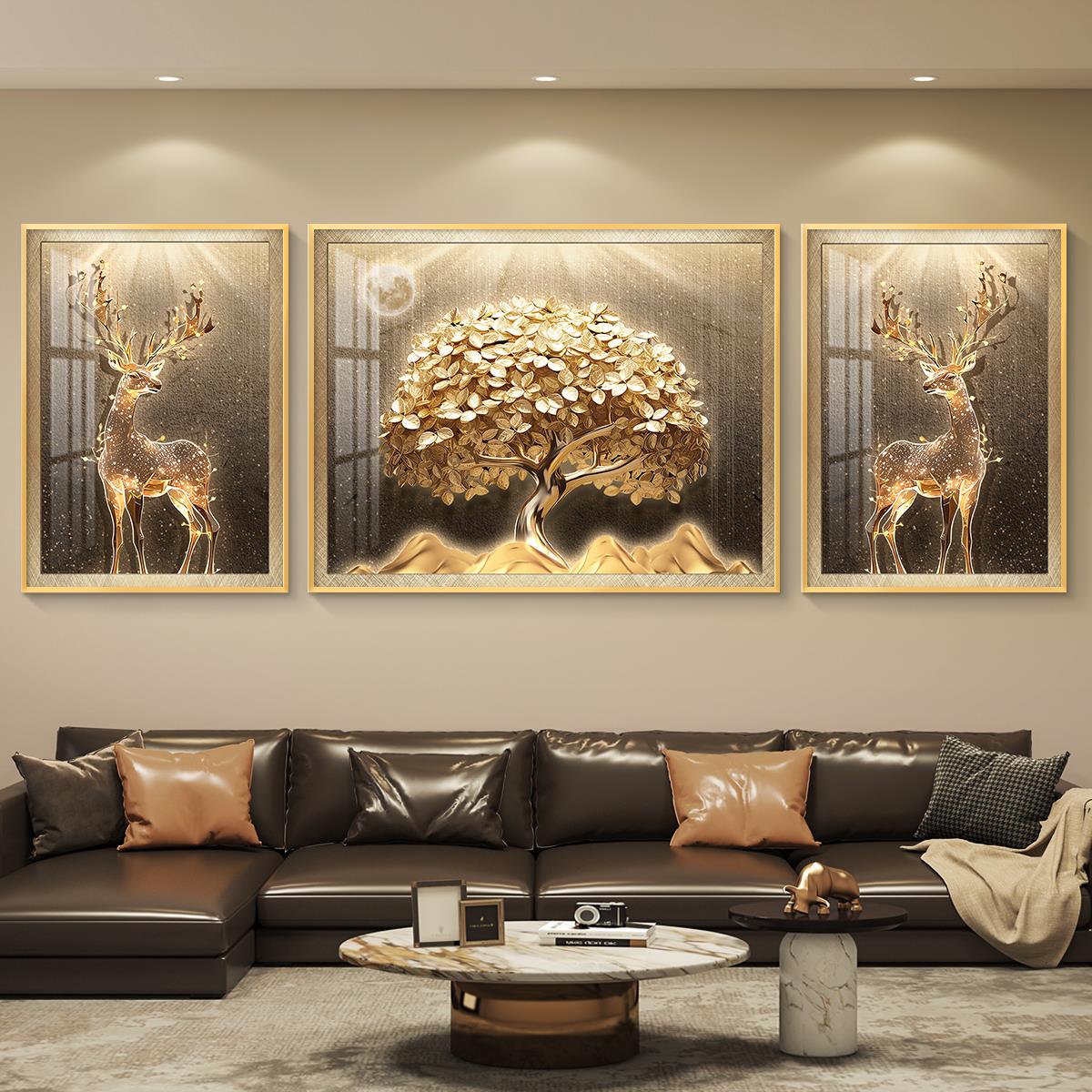 轻奢客厅装饰画沙发背景墙挂画壁画简约现代高级感墙画三联高档