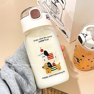 简约玻璃水杯吸管杯大容量夏季 便携女生办公室泡茶高颜值杯子新款