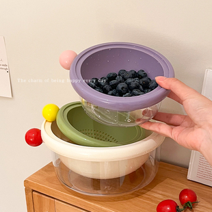 双层洗菜篮洗水果盘沥水篮厨房洗菜盆果蔬菜篮子高颜值 多巴胺新款