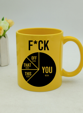 创意个性陶瓷马克杯黄色英文FK短语图案装饰潮流杯子