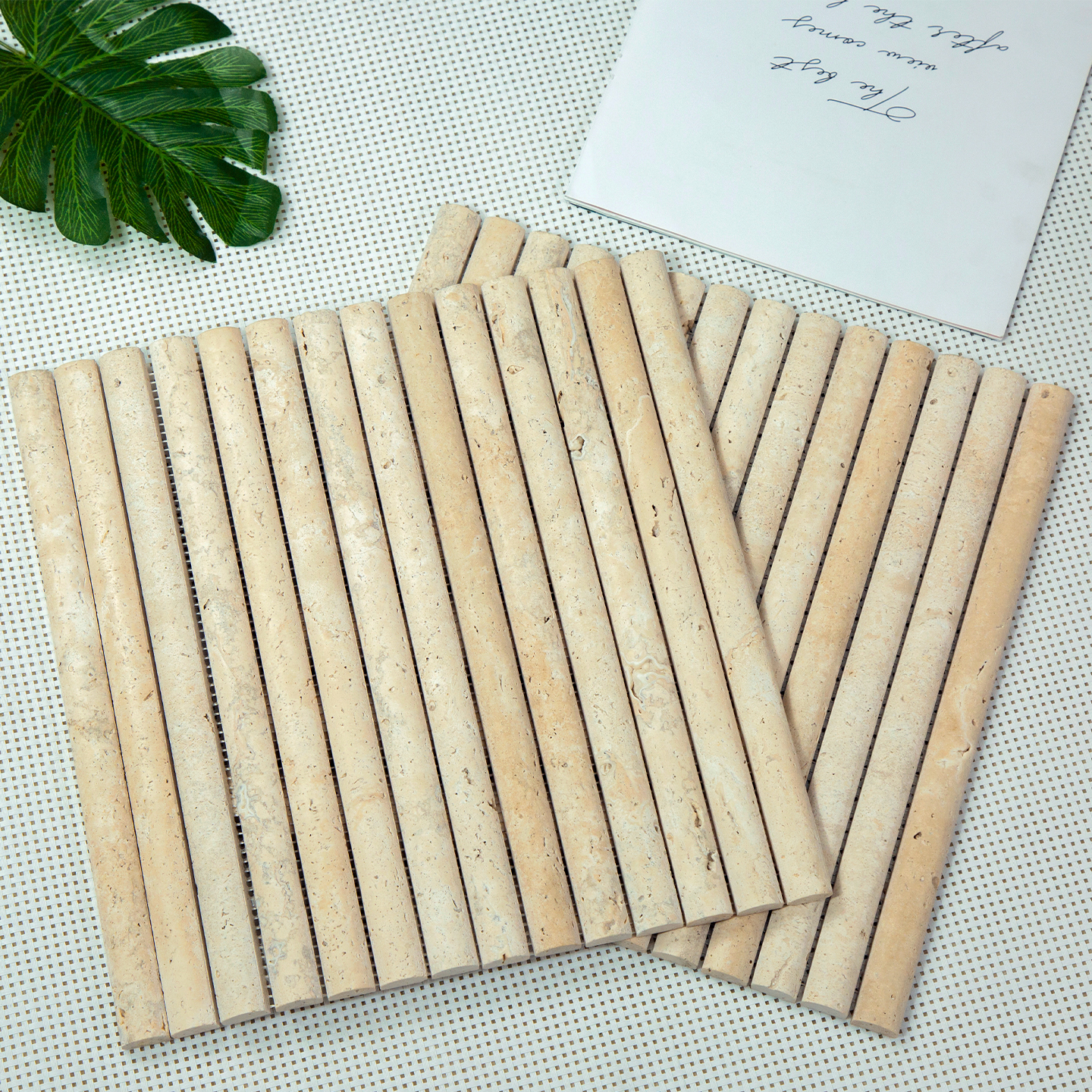 佳纷米白洞石材凸面马赛克吧台砖