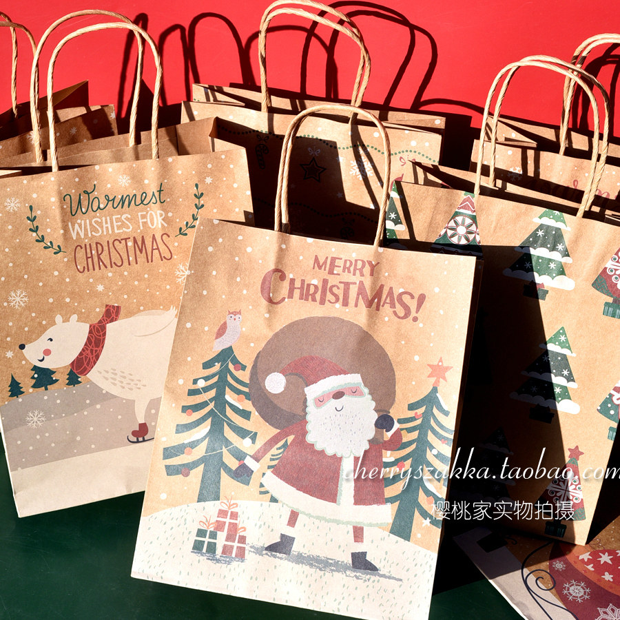 美式圣诞节卡通牛皮纸包装袋礼品袋手套围巾礼物毛衣手拎袋纸袋,包装,圣诞礼品包装,淘宝优惠券,粉丝福利购,淘宝优惠卷