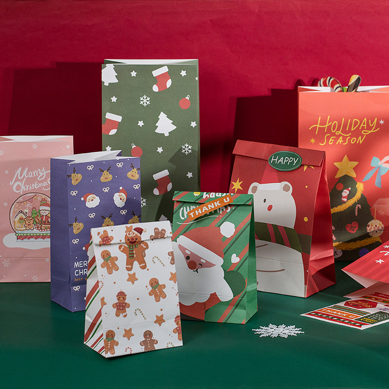 圣诞节可爱礼品纸袋糖果收纳袋平安夜苹果礼物包装袋手帐送贴纸
