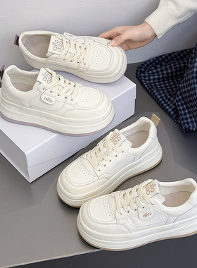 超轻便【运费险三包】白紫色真皮增高厚底小白鞋女学生2026春新款