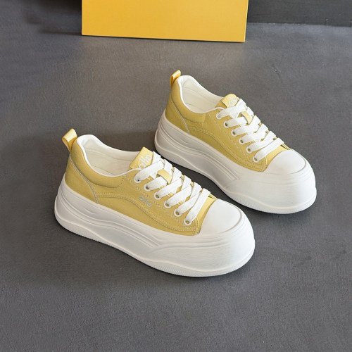 超轻便增高厚底小白鞋真皮松糕鞋