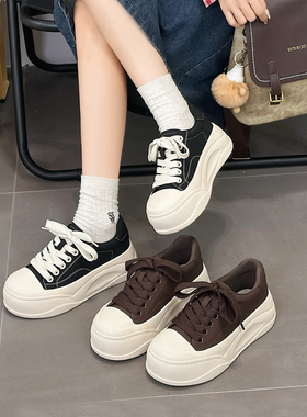 有单有绒【运费险三包】轻便增高厚底小白鞋女松糕真皮板鞋2025秋