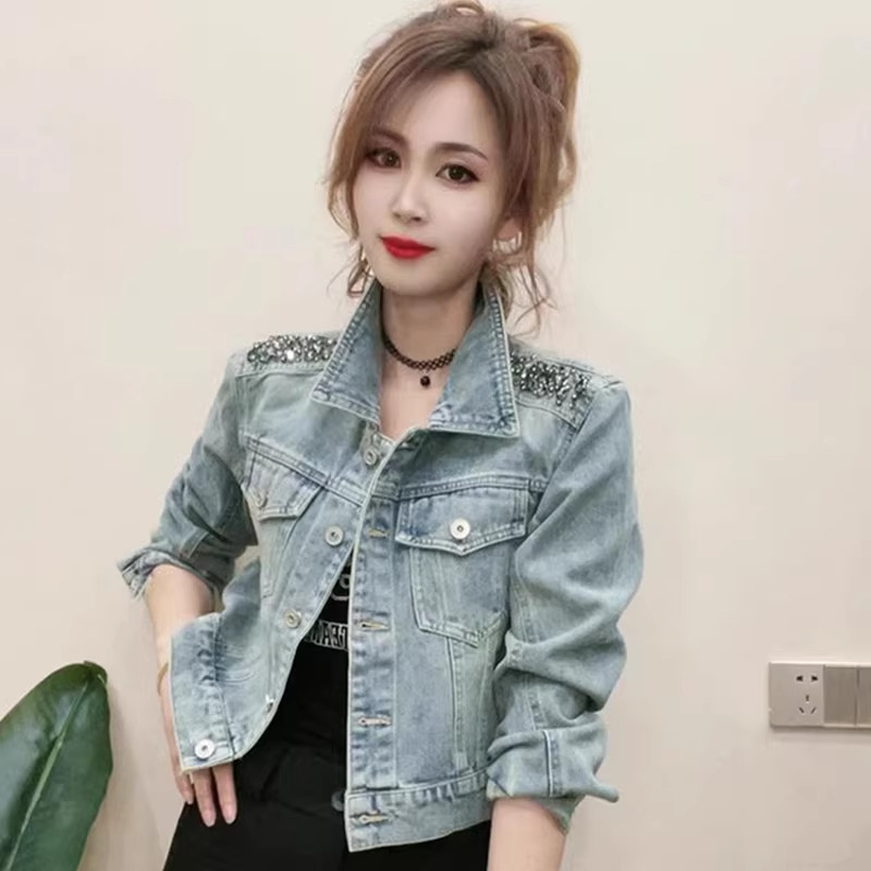 小个子洋气钉珠牛仔外套女装2026春秋新款减龄遮肉上衣洋气质减龄