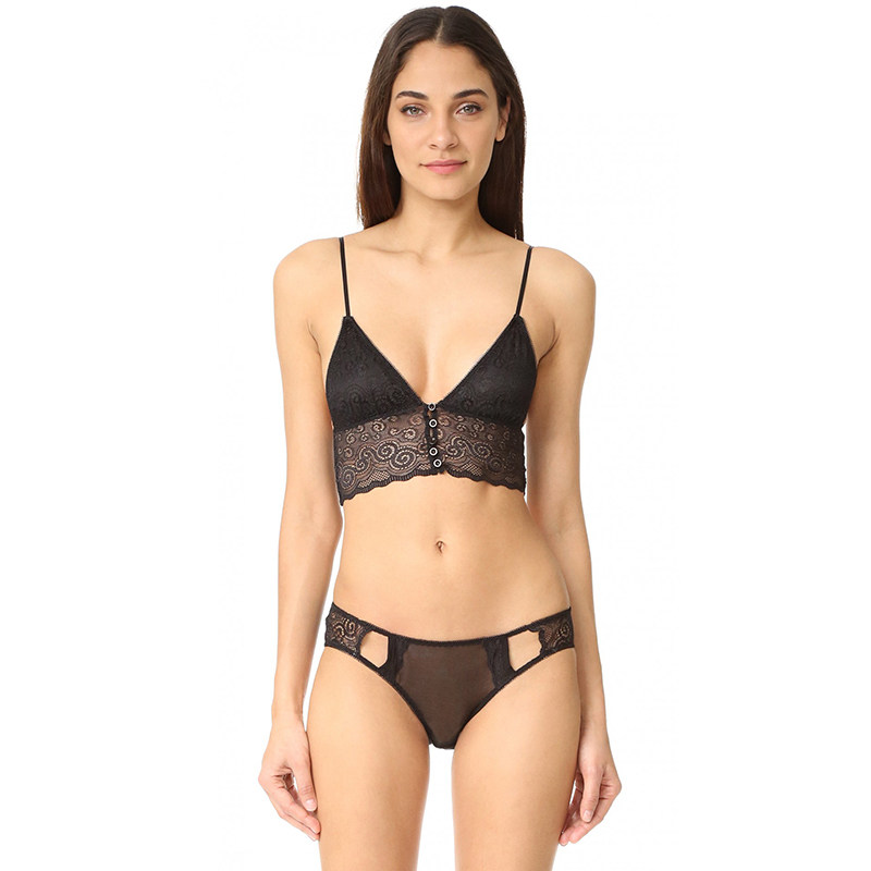 超薄蕾丝无钢圈细肩带黑色三角杯