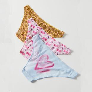 35美金出口少女低腰三角内裤网面透明速干甜美印花性感夏季底裤