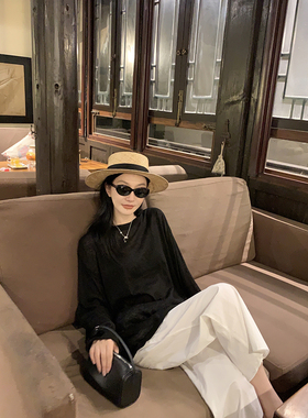 大小姐77 定纺进口亚麻凉感轻盈微透宽松休闲长袖防晒衫针织衫