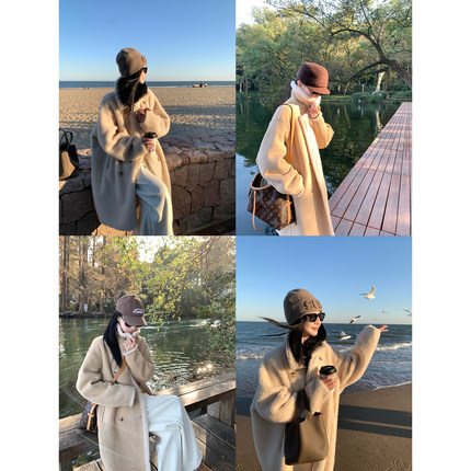 大小姐7口碑系列100绵羊毛加厚保暖两面穿皮毛一体中长款毛毛外套