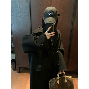 大小姐77 轻奢秘鲁阿尔巴卡100羊驼澳毛经典款牛角扣大衣连帽外套