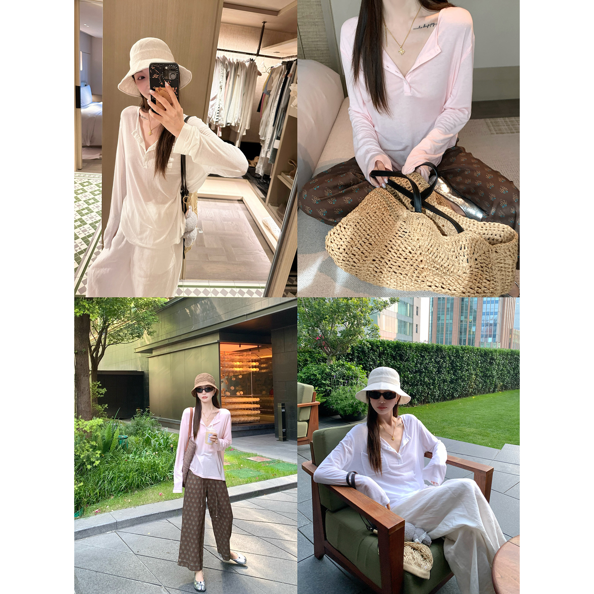 大小姐77 韩国进口天丝亚麻夏薄款微透显瘦垂感亨利领口袋罩衫T恤