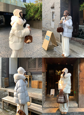 大小姐77 主推！90国标白鸭绒狐狸毛领蓬松真毛领羽绒服保暖外套