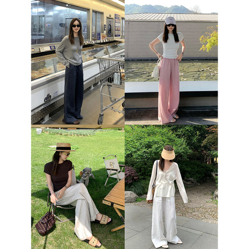 大小姐77老钱感口碑系列100亚麻好版型时髦显瘦显腿长休闲拖地裤