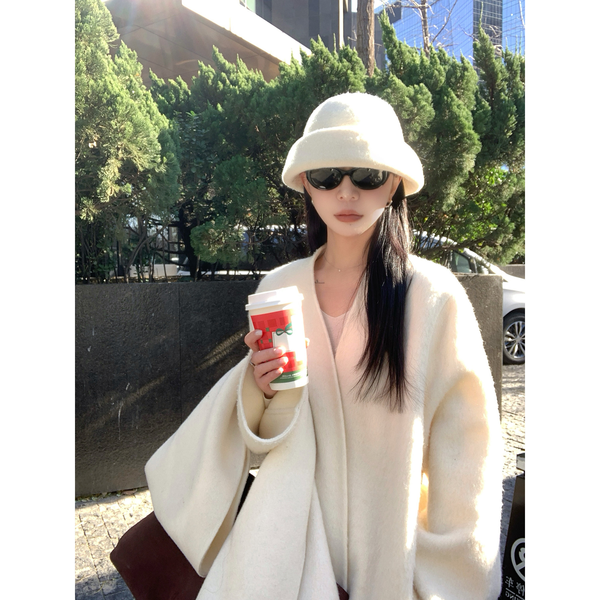 大小姐77 温柔氛围感高支重磅100绵羊毛双面呢围巾长款大衣外套