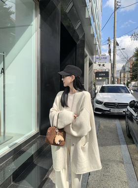 大小姐77 重磅时髦100绵羊毛加厚粗针V领针织开衫秋冬厚毛衣外套