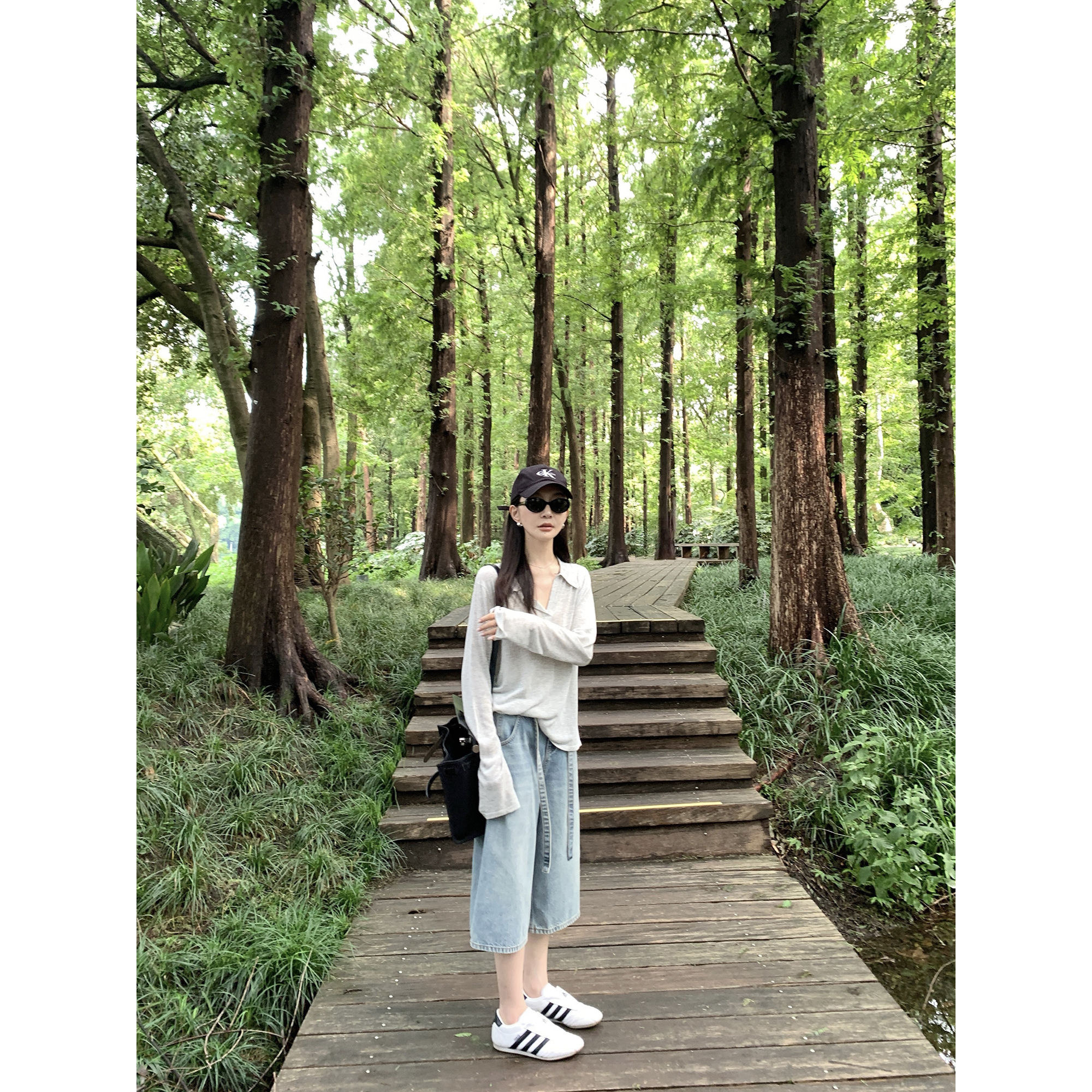 大小姐77博主感bi收时髦松弛感高品质复古工装做旧七分牛仔裤中裤