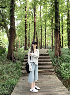 大小姐77博主感bi收时髦松弛感高品质复古工装做旧七分牛仔裤中裤