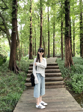 大小姐77博主感bi收时髦松弛感高品质复古工装做旧七分牛仔裤中裤