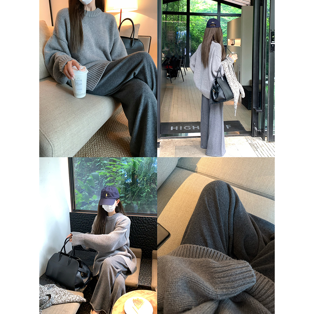 通勤大小姐77长裤灰色羊毛裤