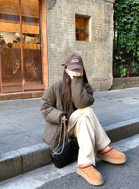 大小姐77通勤咖绿色两穿棉服