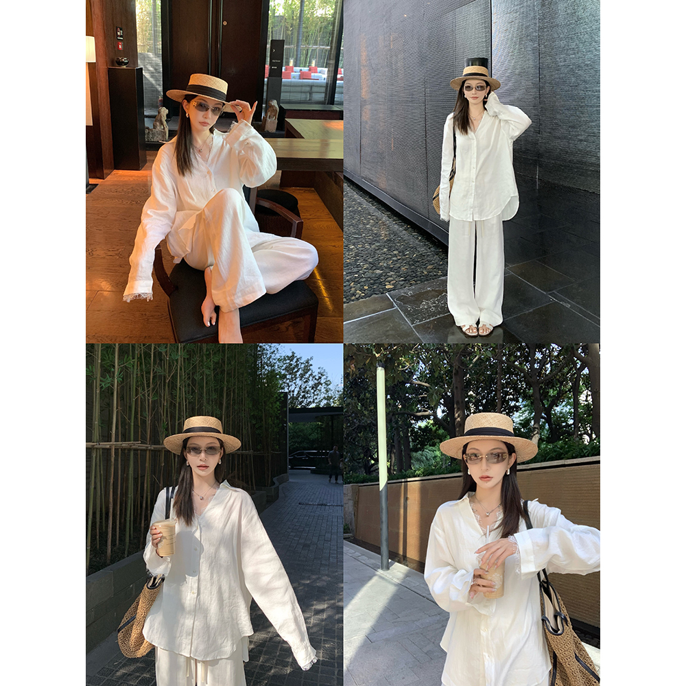 大小姐77 老钱氧气100亚麻衬衫松弛浪漫蕾丝拼接气质宽松休闲衬衫