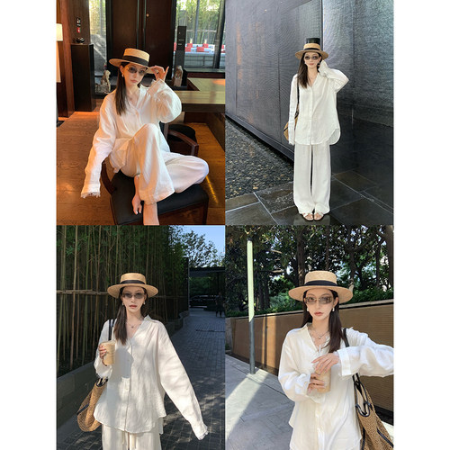 大小姐77 老钱氧气100亚麻衬衫松弛浪漫蕾丝拼接气质宽松休闲衬衫