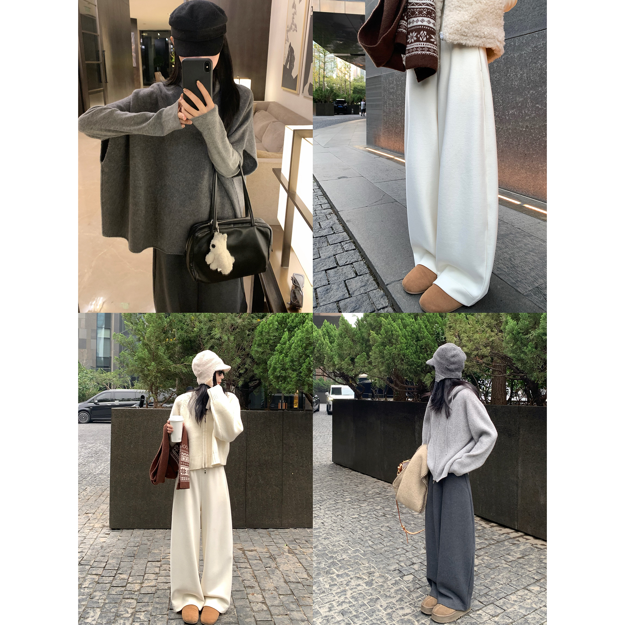 大小姐77480g醋酸羊毛立体剪裁加厚针织阔腿裤过冬保暖阔腿休闲裤