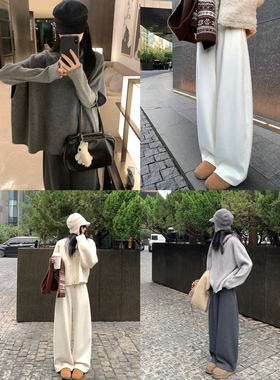 大小姐77480g醋酸羊毛立体剪裁加厚针织阔腿裤过冬保暖阔腿休闲裤