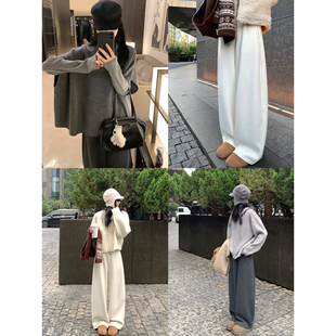 大小姐77480g醋酸羊毛立体剪裁加厚针织阔腿裤 过冬保暖阔腿休闲裤