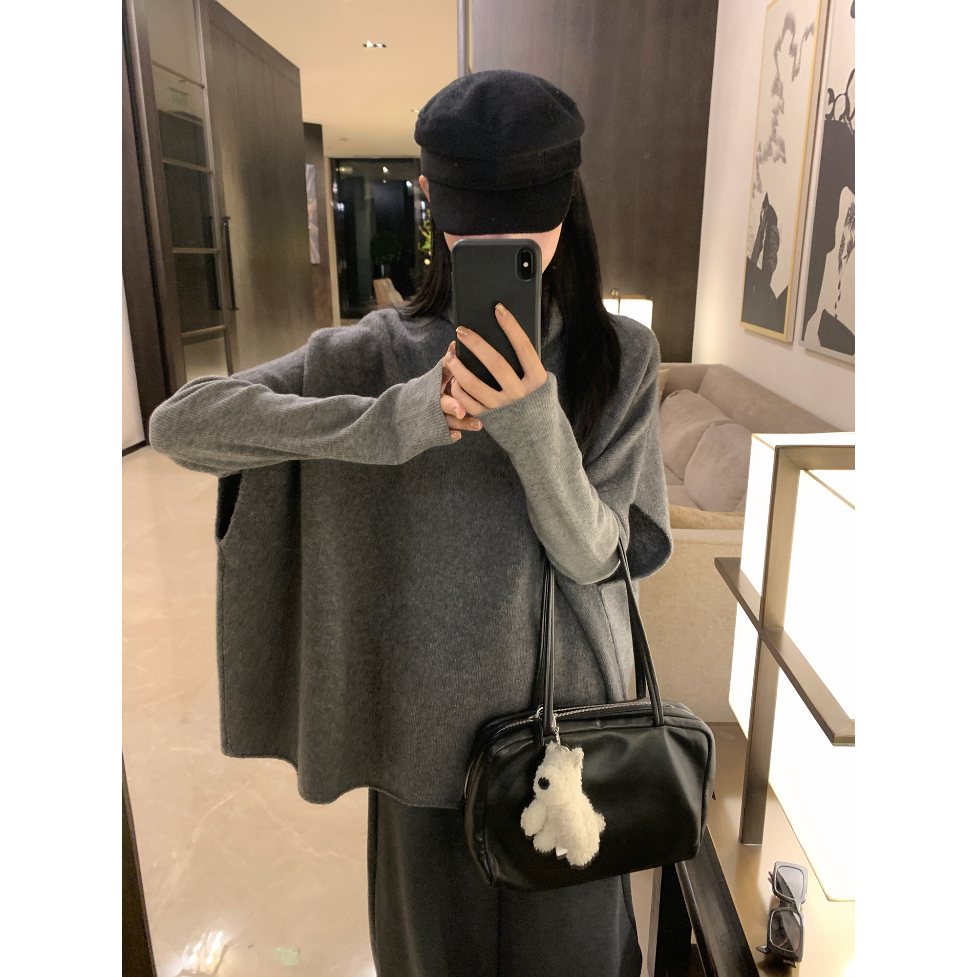 大小姐77 10山羊绒90羊毛静奢复古老钱针织披肩气质蝙蝠袖斗篷