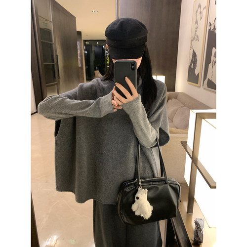 大小姐77 10山羊绒90羊毛静奢复古老钱针织披肩气质蝙蝠袖斗篷