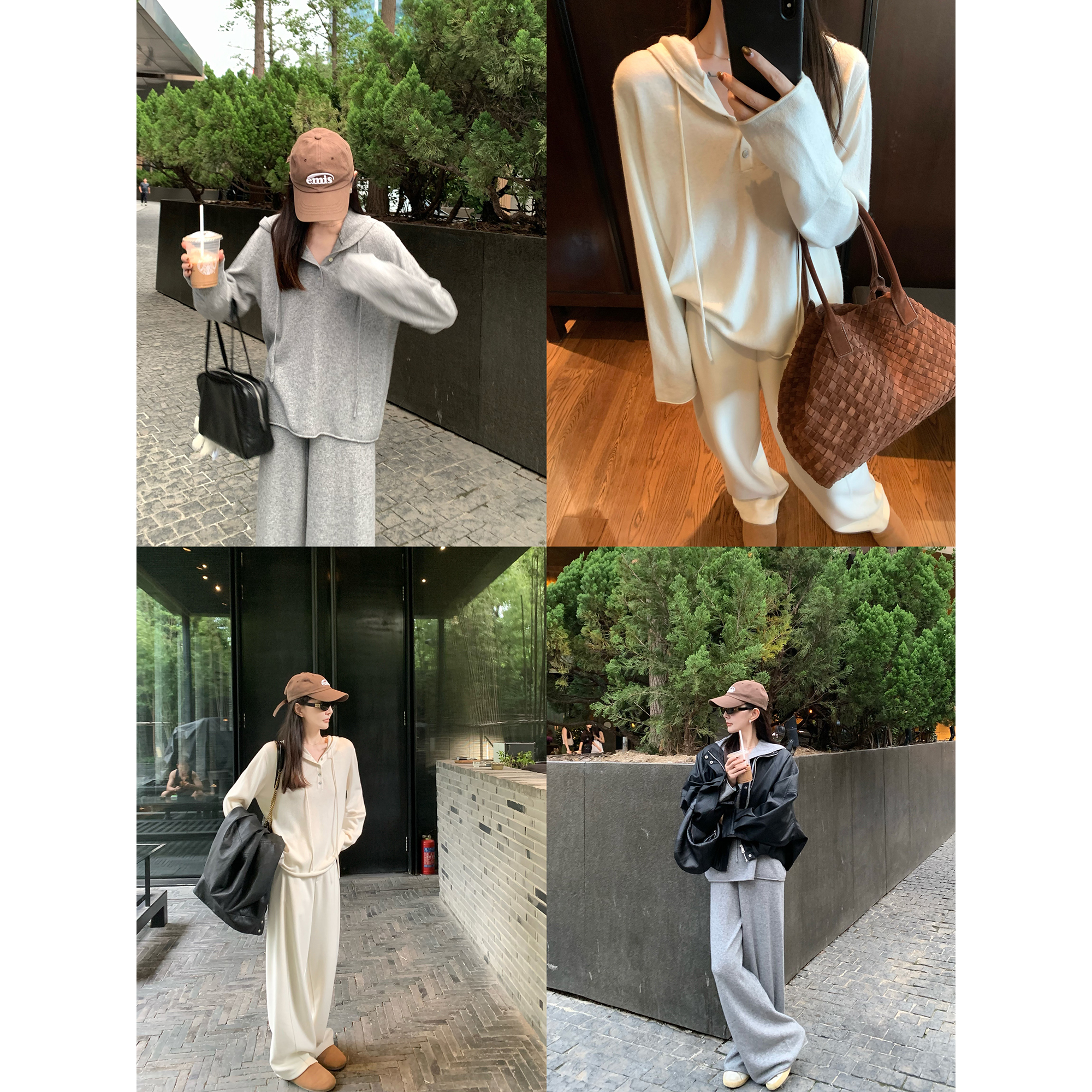 大小姐77 100绵羊毛慵懒松弛感软软糯糯连帽纽扣针织连帽衫上衣