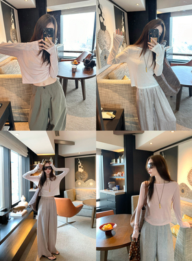 大小姐77 清透感 软软糯糯chao好穿天丝羊毛长袖大领口T恤防晒衣